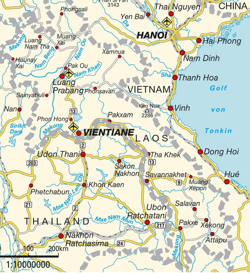 สนามบินอยู่ในลาวแผนที่