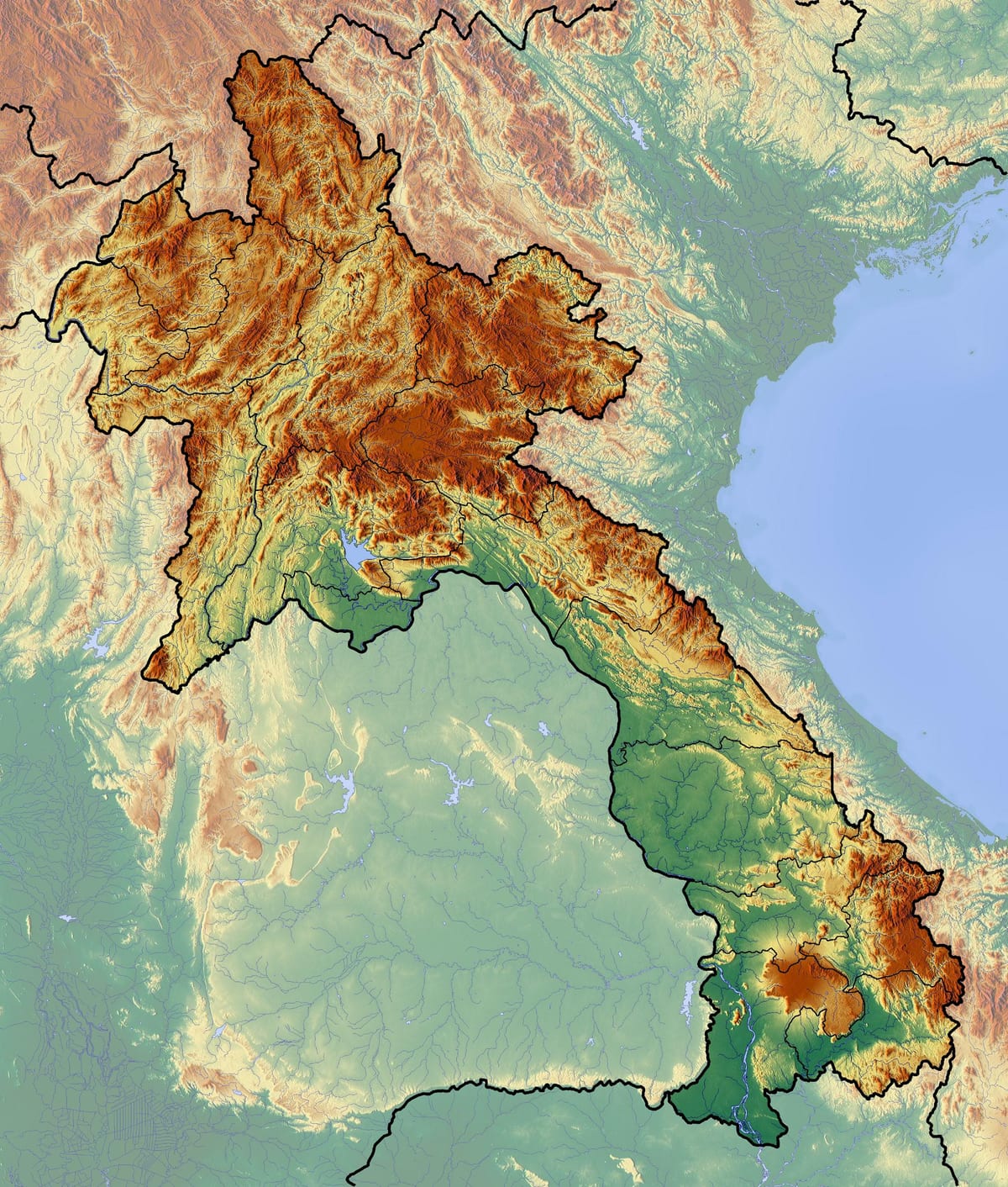 แผนที่ของลาว topographic